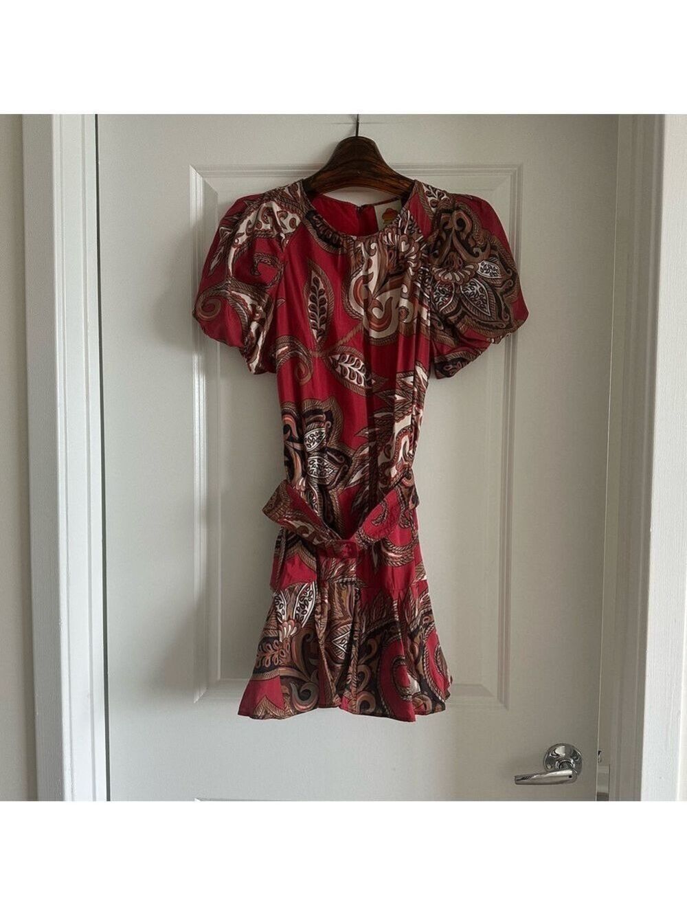 Farm Rio Leopard Paisley Burgundy Mini Dress - Picture 6 of 9